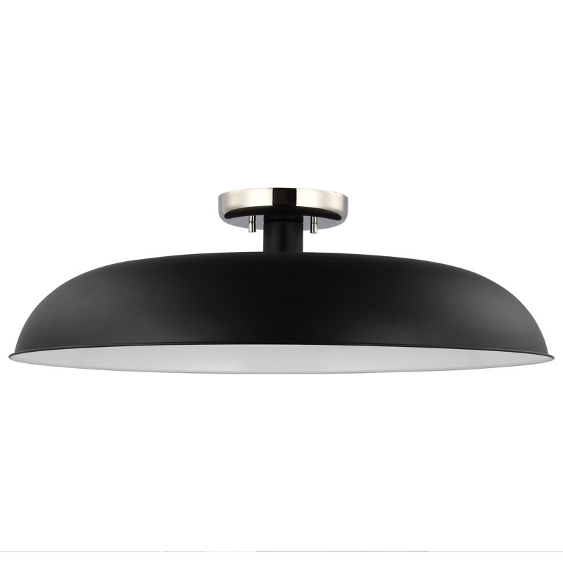 Plafonnier semi-encastré 1 lumière Bethany, Nickel poli, Noir mat, H 7,63 po x l 24 po x P 24 po