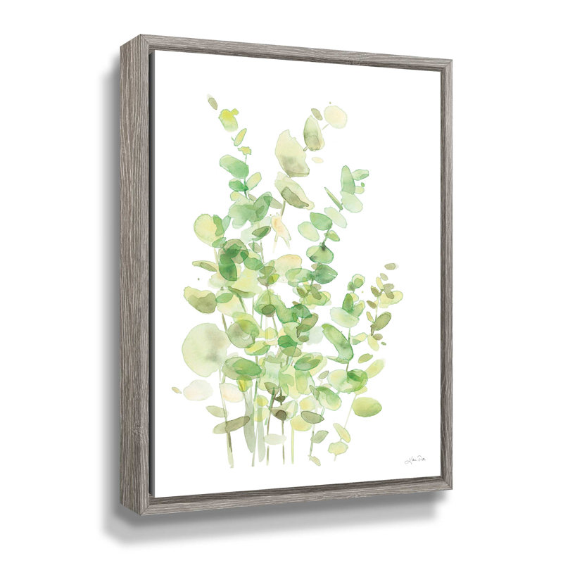 Eucalyptus II - peinture sur toile, H 36 po x l 24 po x P 2 po, Cadre flottant blanc délavé
