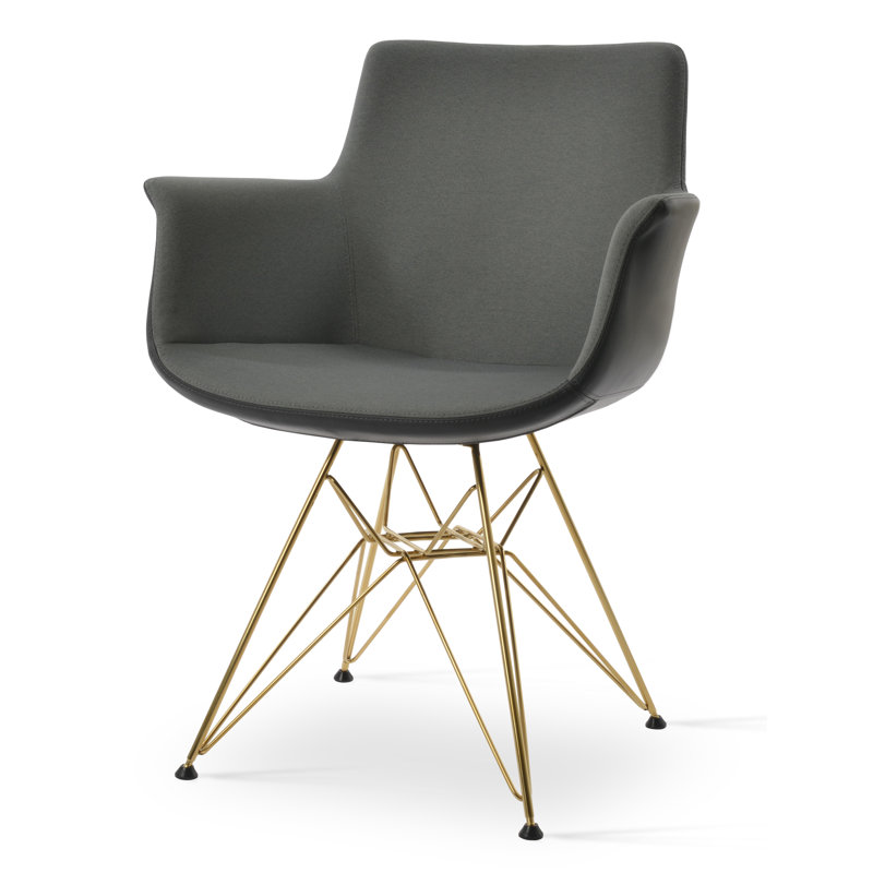 Bottega Wool Solid Back Arm Chair, Gold, Gray 