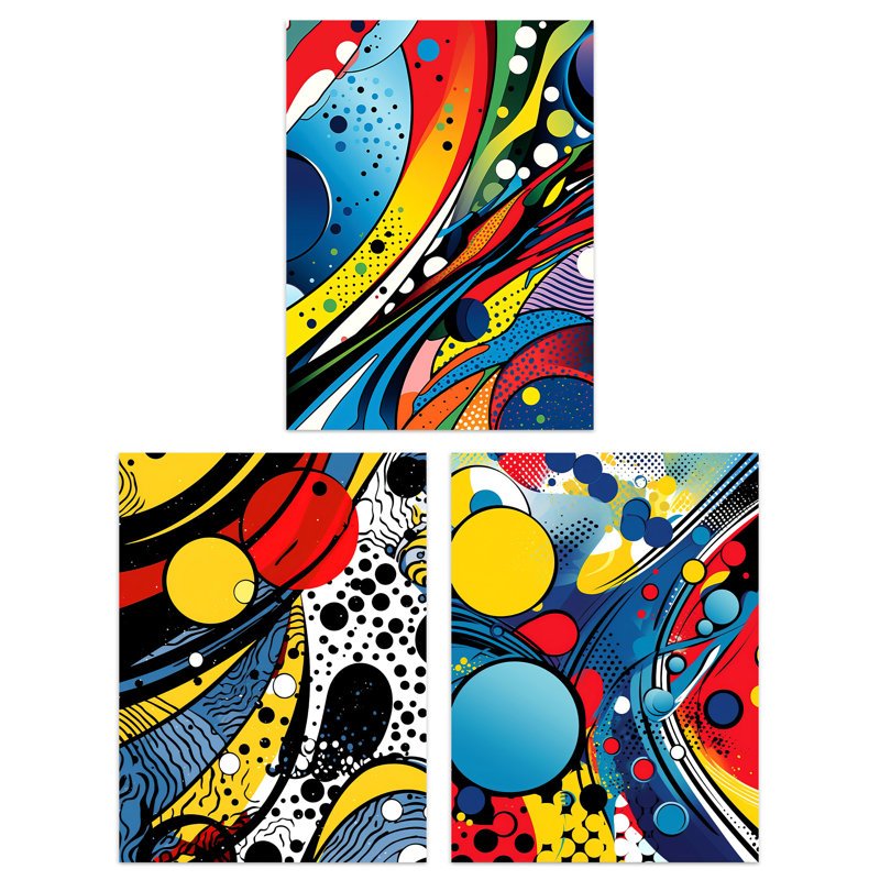 Galactic Soup Abstract Pop Art Planets Discs Space Cosmos - 3 Piece No Frame Print Set, 29.7cm H x 21cm W x 0.4cm D
