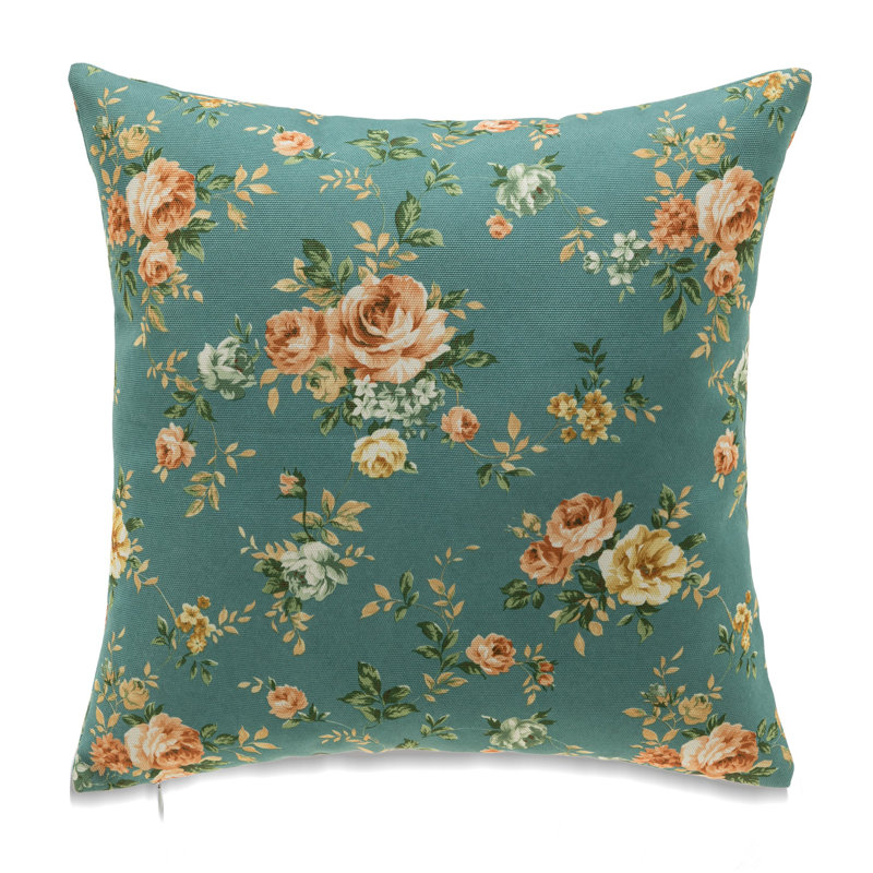 Roses On Blue Background With Feather Down Insert Pillow, 18"H x 18"W