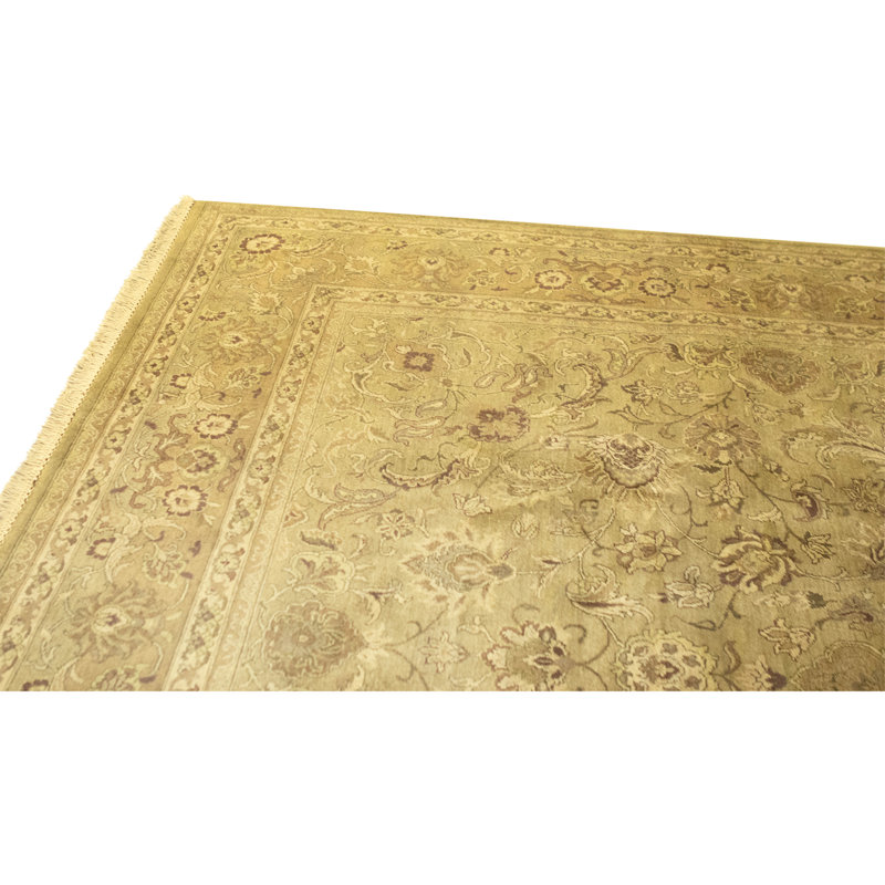 Hand Knotted Wool Area Rug in Gold