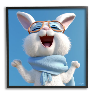 Az-141-Framed " Happy Rabbit In Blue " by Roozbeh