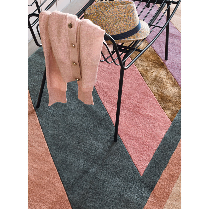 Wool Geometric Area Rug in Teal/Gold/Pink, Novelty 6'7" x 9'2"