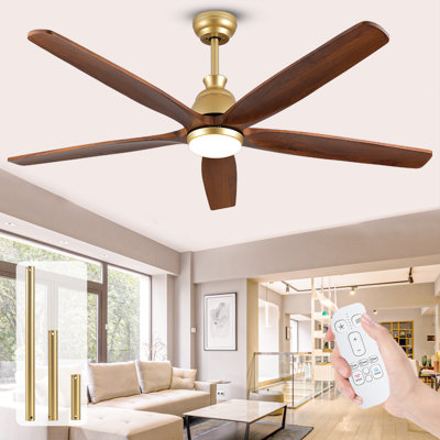 Ceiling Fan With Led Light, Remote Control, Reversible Motor, 3 Cct, 5 Solid Wood Blades