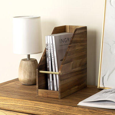 Acacia Wood Desk Magazine Holder File Rack