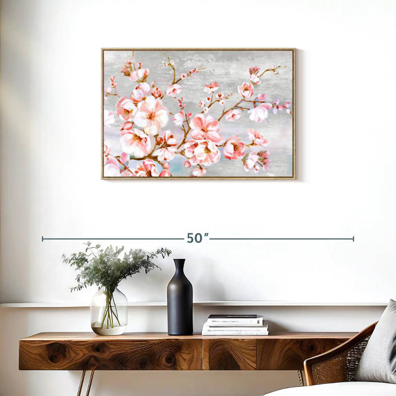 Fleurs de cerisier au printemps, Cadre flottant en bois naturel, 31 po x 21 po