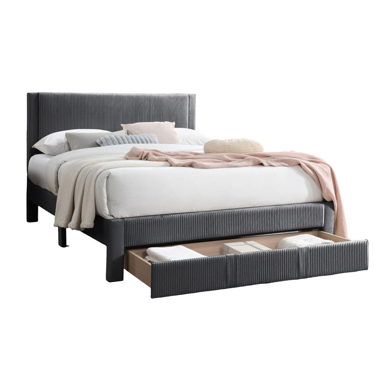 Lit en velours côtelé gris anthracite de style moderne, grand lit, base de lit disponible avec rangement, structure,