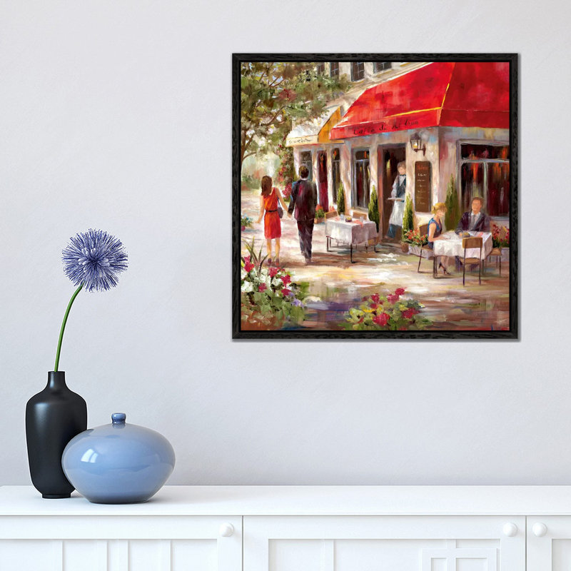 Café Afternoon II by Nan - Painting on Canvas, 45.72 cm H x 45.72 cm W, Black Framed
