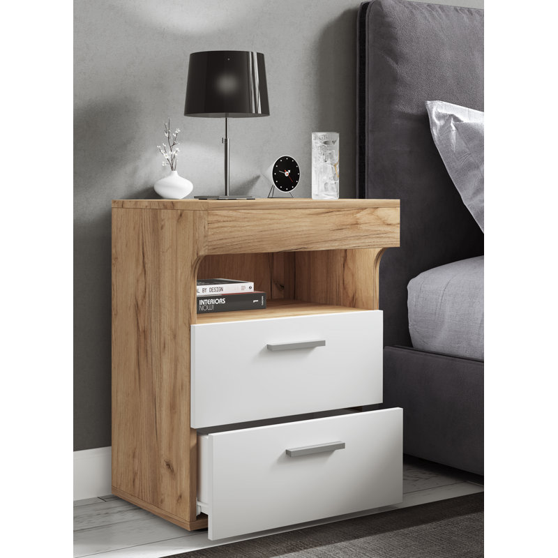 Eyuel 45cm W Manufactured Wood Bedside Table, Honey Oak