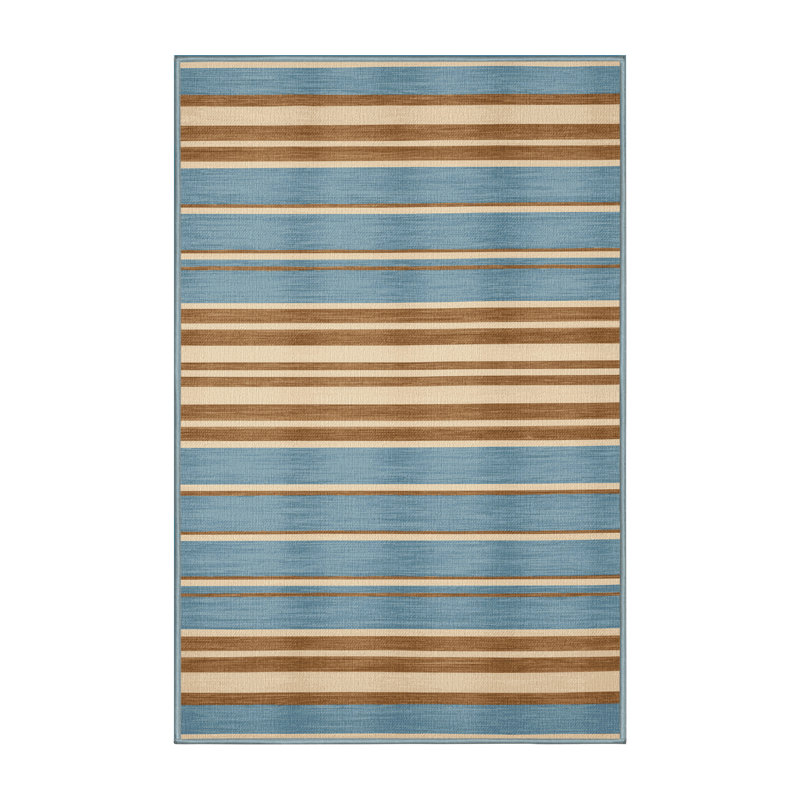  Washable Sky Blue Cream Striped Area Rug, Rectangle 2' x 3'