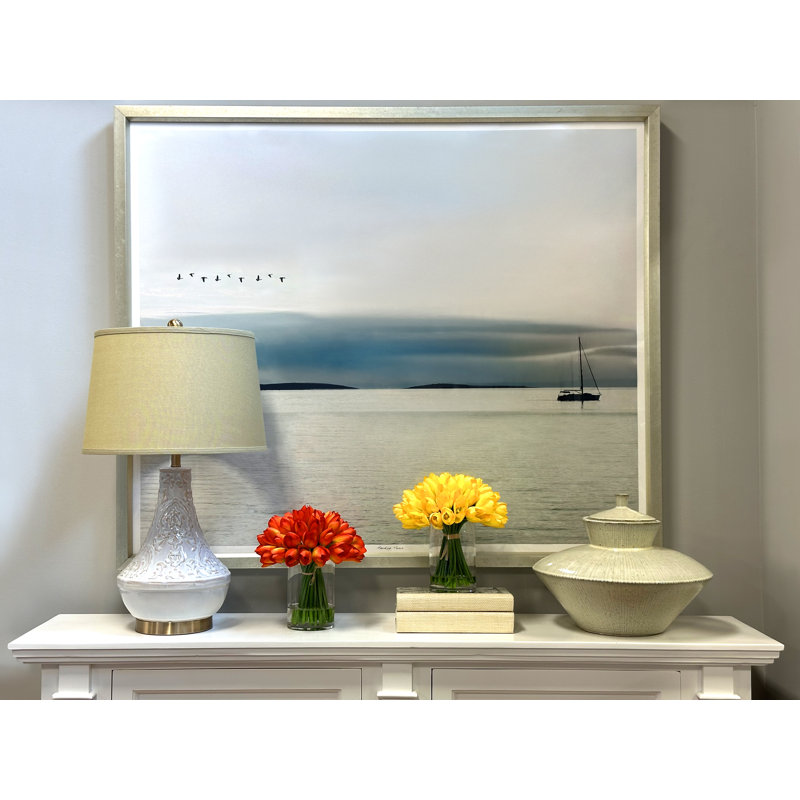 White Tulips Arranged in Glass Vase, Yellow