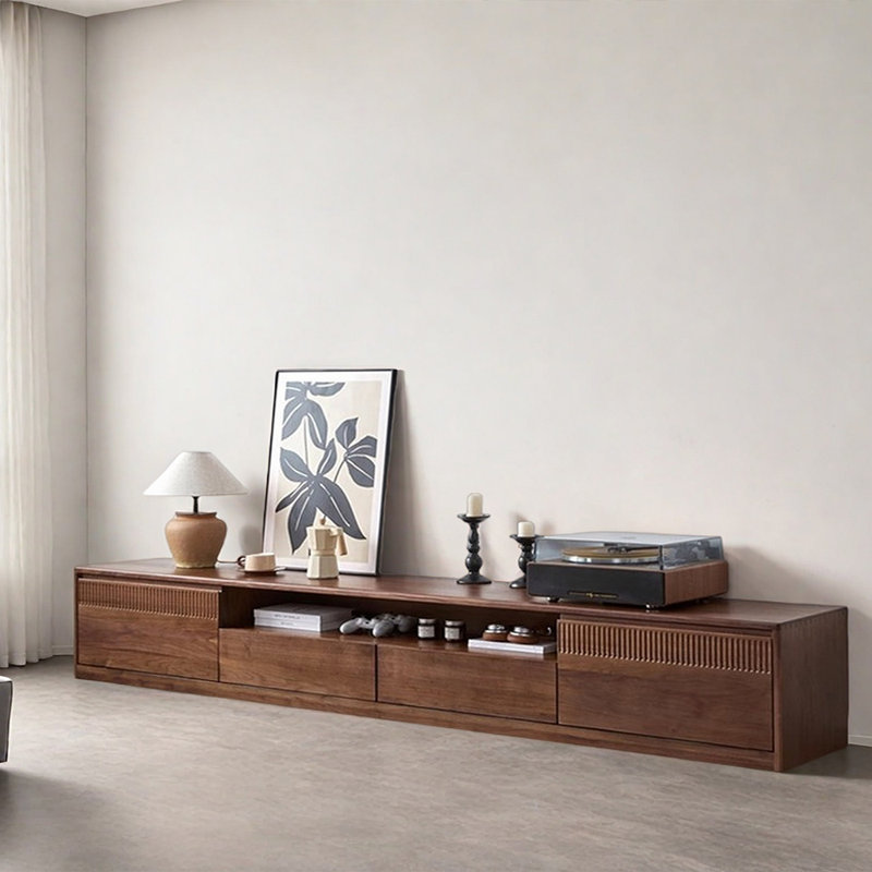 Meuble télé minimaliste rétro en bois massif, H 15,74 po x L 94,48 po x l 15,74 po