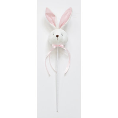 Tête de lapin de Pâques 7 "avec oreilles sur tige 12", blanc et rose, ensemble de 5
