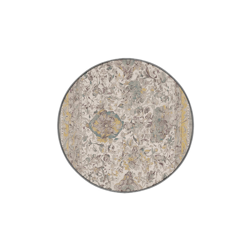 Tapis gris soyeux et moelleux, Rond 7 pi
