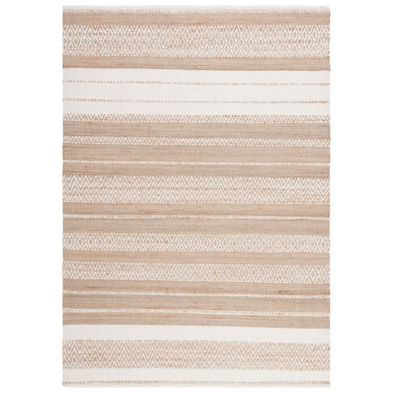 Tapis rayé fabriqué à la main Jekia en naturel / ivoire, Rectangle 3 pi x 5 pi