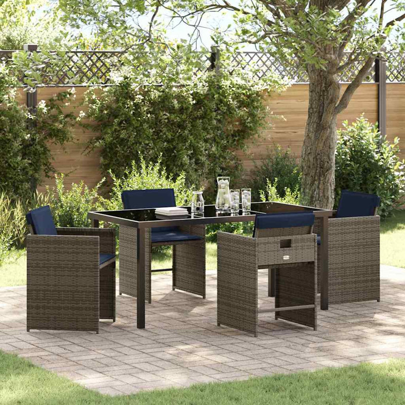  Ensemble de salle à manger de jardin avec coussin 5 pièces en rotin de polyester gris, 28.74" H x 63" W x 31.5" D