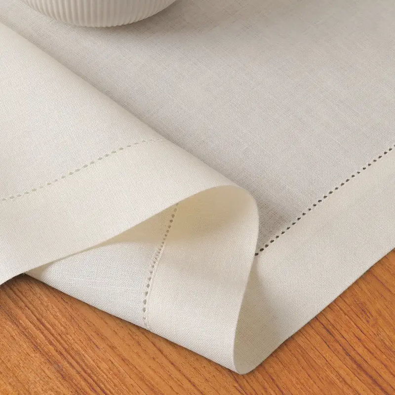 D'Moksha Homes Classic Hemstitch Linen Table Runner, 108"L x 14"D, Ivory