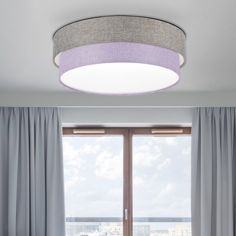 Elsemarie Fabric Flush Mount, Grey, Purple