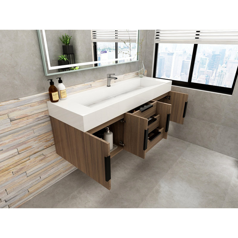 Jessica 60'' Wall-Mounted Single Bathroom Vanity, Wood
