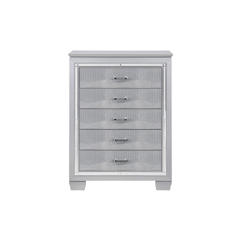 Ensemble de chambre à coucher à panneau en similicuir à DEL 6-1 Ibhan, Très grand, Argent