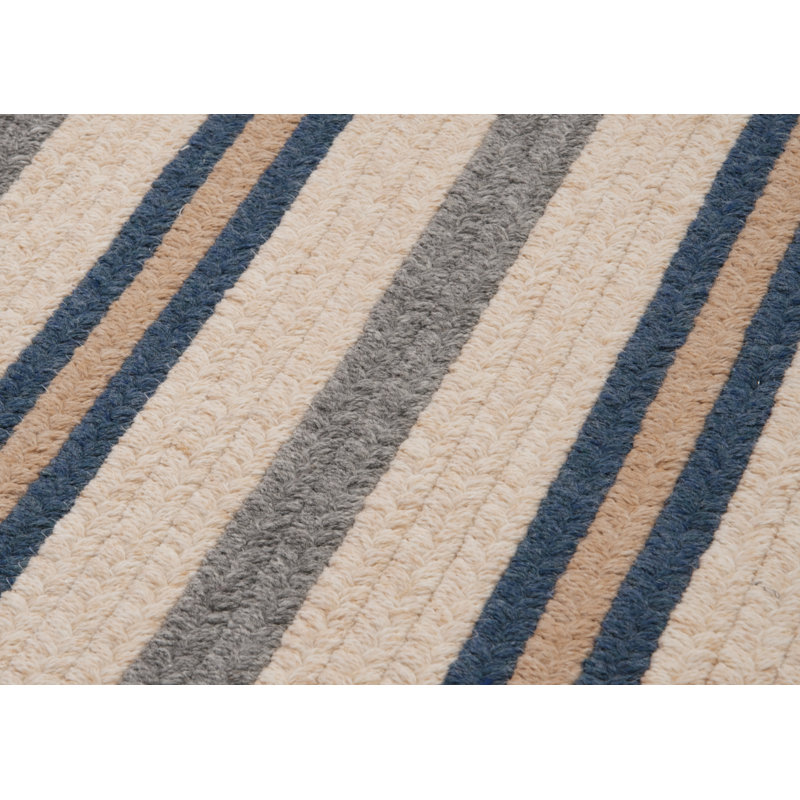 Tapis réversible en laine / polyester à rayures Chung - bleu / blanc / gris, Rectangle 10 pi x 13 pi