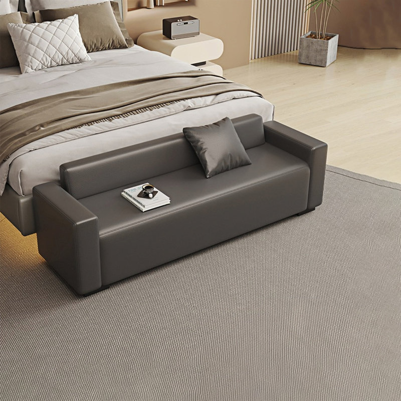 Banc rembourré en similicuir Niria, H 23,62 po x l 59,05 po x P 21,65 po, Gris foncé