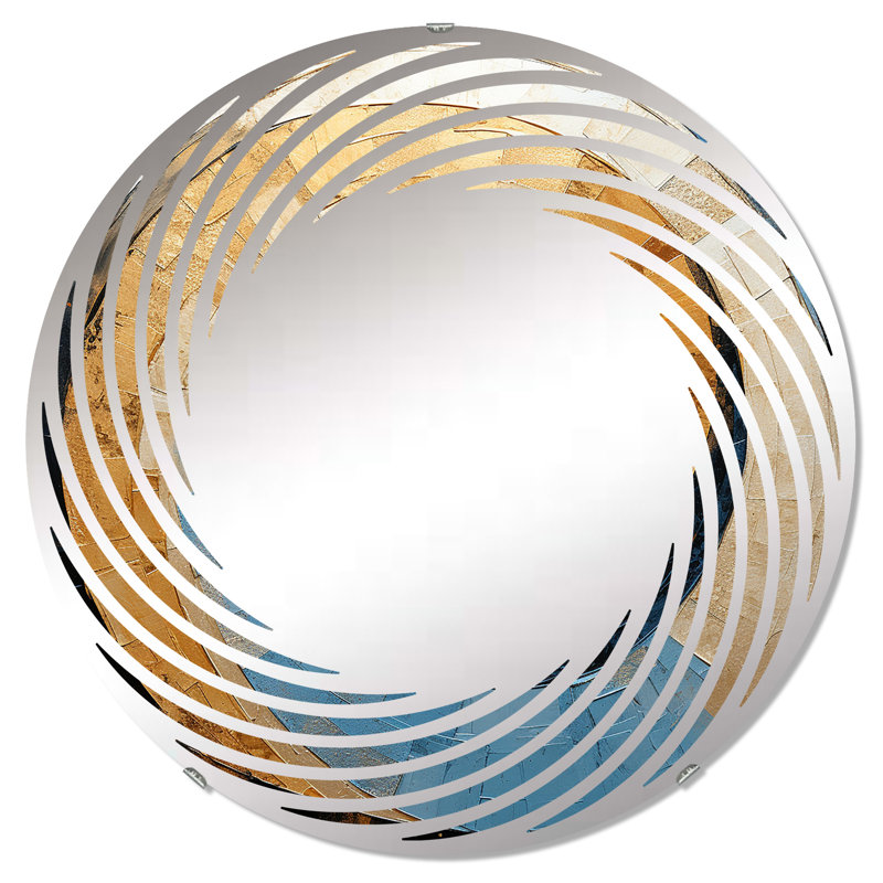 Miroir mural abstrait abstrait, spirale bleue dorée, 23,6 po x 23,6 po