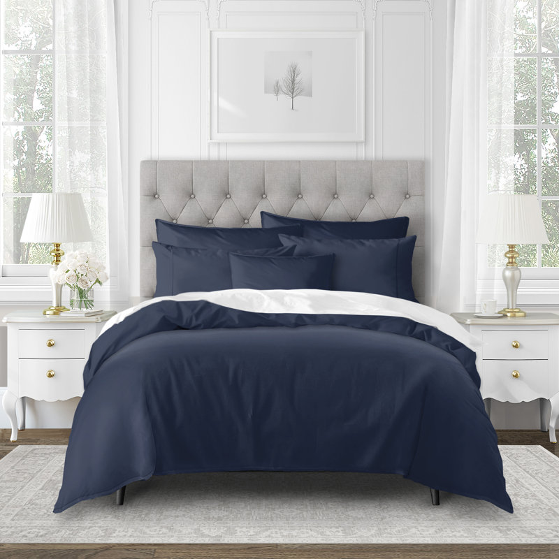 Ensemble d'édredon en coton standard 6 pièces Everleigh, Édredon de grande taille et 5 pièces supplément, Bleu marine