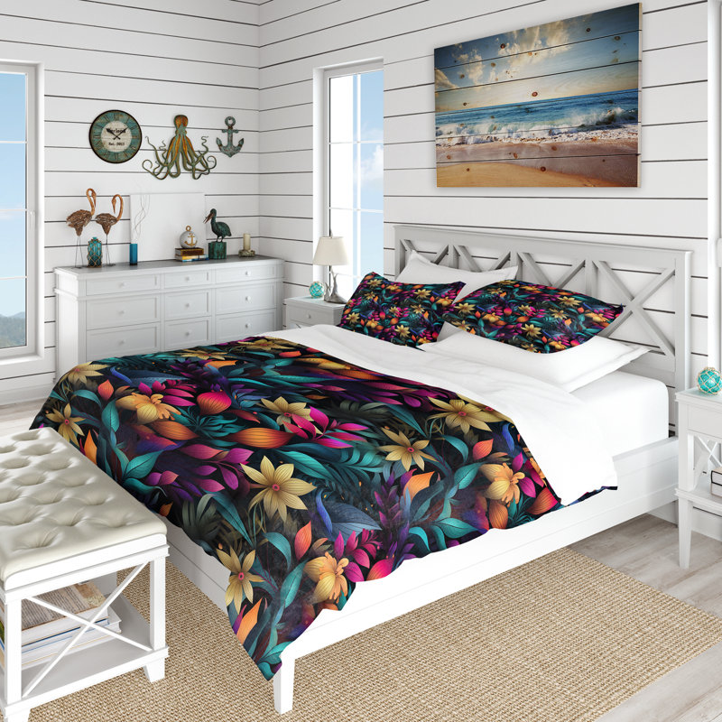 Ensemble de housse de couette Neon Foliage, Housse de couette pour grand lit et 2 taies décor