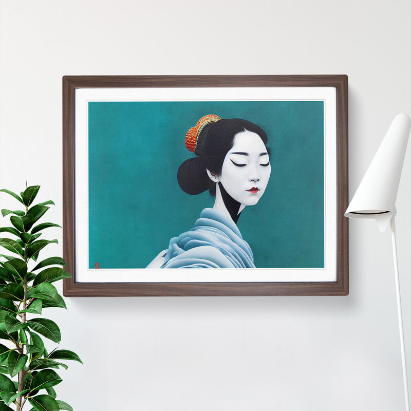 Stunning Geisha - Single Picture Frame Print, 46cm H x 64cm W x 2cm D, Walnut