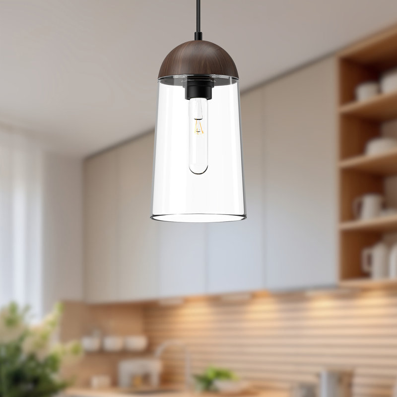 Luminaire suspendu simple à 1 lumière Tabitha, Noyer, Noir mat / noyer