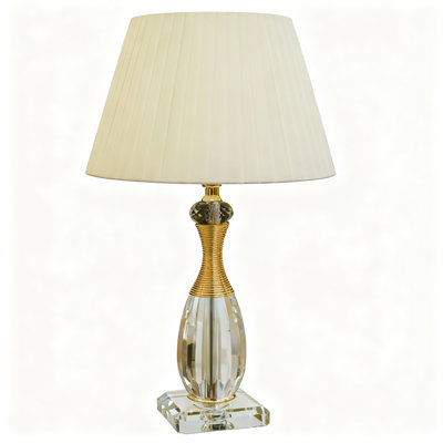 Lampe en cristal à pointe dorée avec abat-jour plissé ivoire