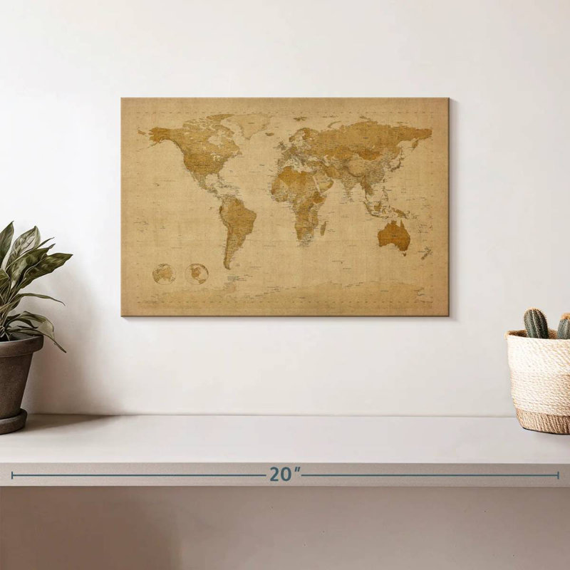 Aliaz World Map Antique Style I, 8" H x 12" W