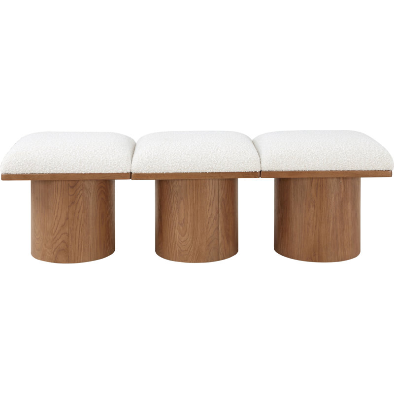 Banc rembourré Husnan, H 17,5 po x l 54 po x P 15,5 po, Tissu crème bouclé, Noyer brun