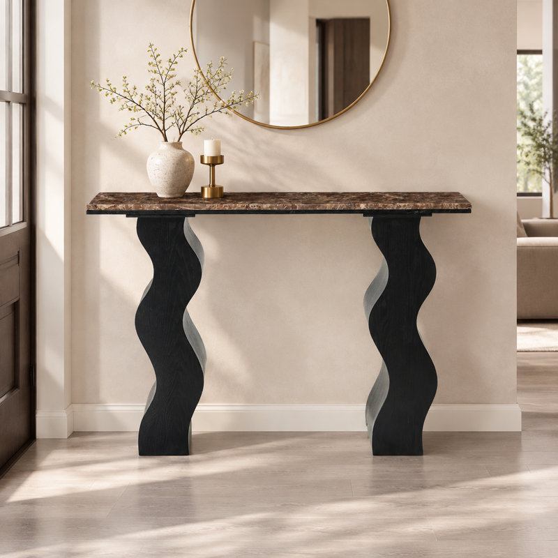 Console en marbre de 120 cm (47,24 po), table d'entrée avec pattes ondulées en bois noir