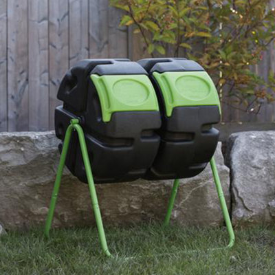 Bac à composteur rotatif à double corps 37 gallons FCMP HOTFROG pour l'extérieur, vert