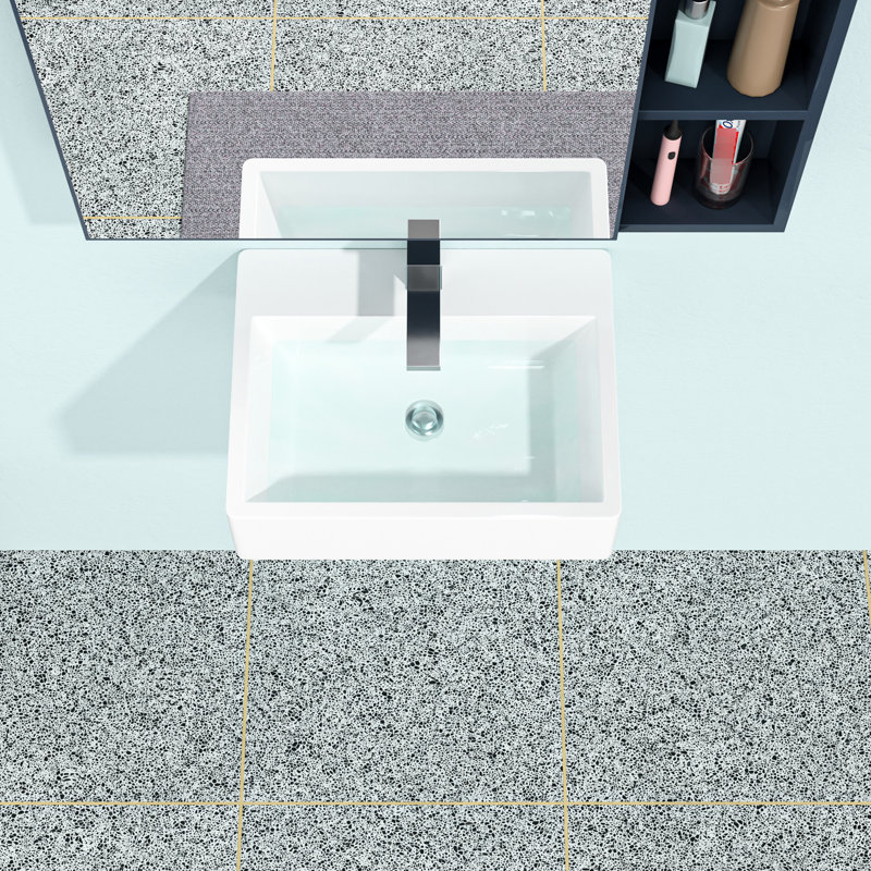 White Ceramic Rectangular Bathroom Sink 21"x16". Stylish European Style With Faucet Hole And Overflow. Arc Beautiful. Elegant Gracious. Ceramic. Low Water Absorption. Acid Stain Resistance. Smooth