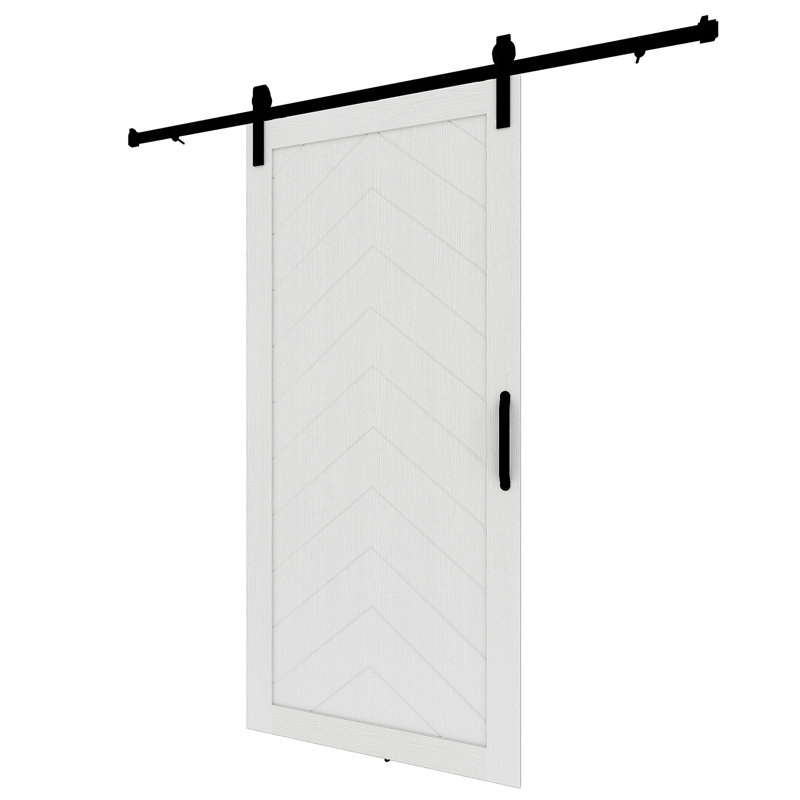 Panelled Wood and PVC/Vinyl Barn Door with Installation Hardware Kit, White