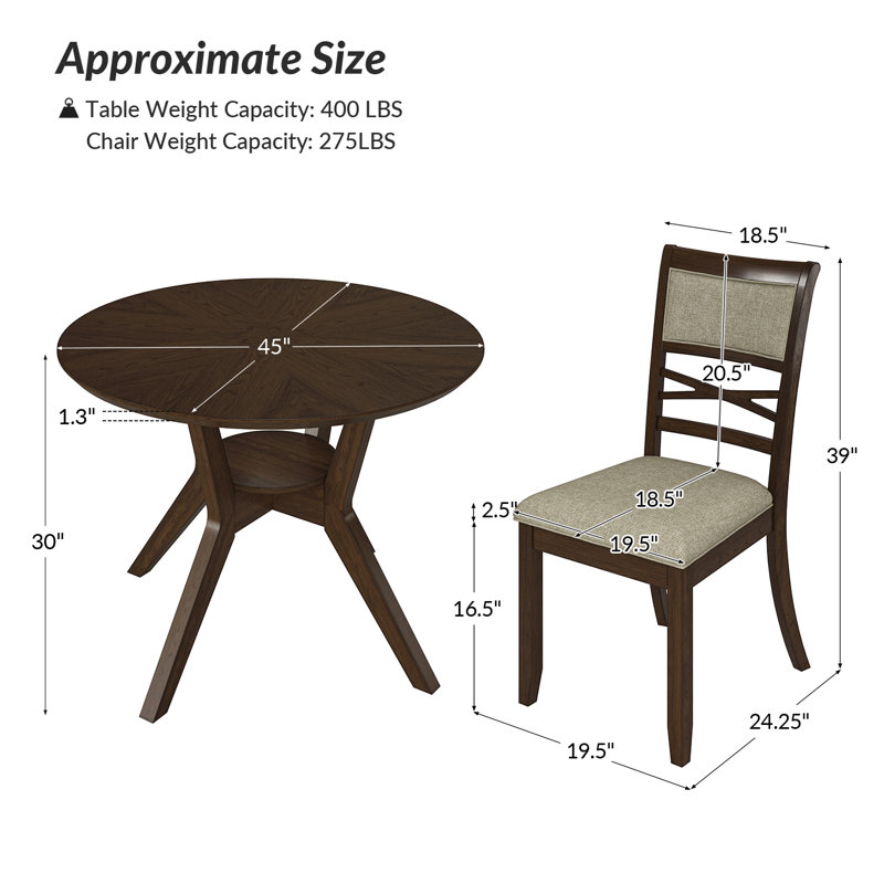 Ensemble de table de salle à manger l 45 po avec chaises Cristee