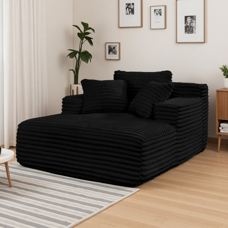 Méridienne rembourrée en velours côtelé rembourré avec assise profonde Living Room, Noir