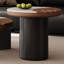 Ensemble de tables basses rondes en noyer fritté et en bois manufacturé-129691237