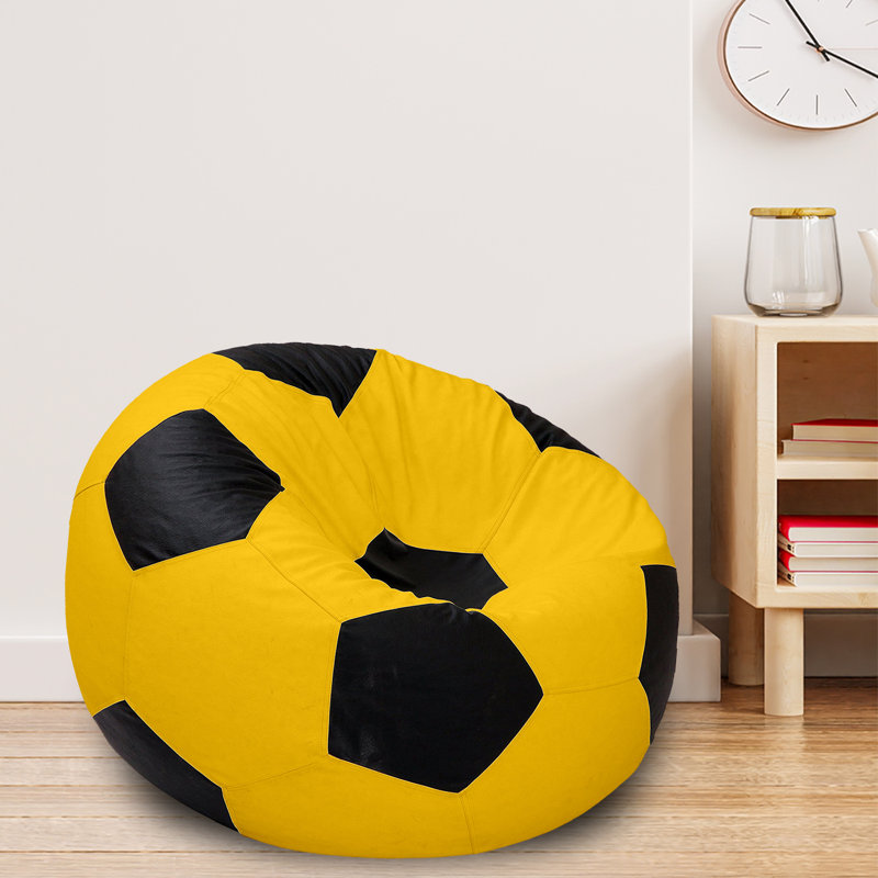 Leatherette Indoor Bean Bag Cover - Filler Not Included, Yellow/Black Faux Leather