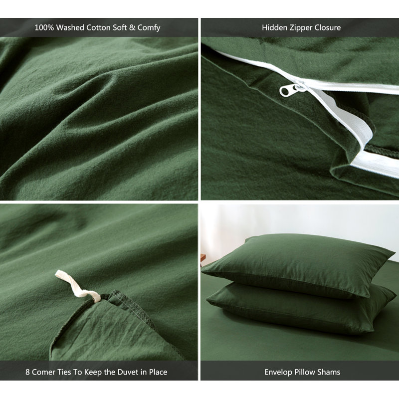 Forest Green Queen Cotton Duvet Cover Set