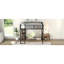Lit mezzanine double en métal avec bureau intégré et tablettes de rangement, noir