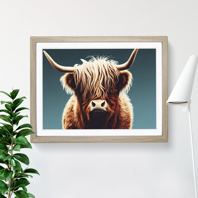 Highland Cow Portrait Vol.4 - Single Picture Frame Print, 25cm H x 34cm W x 2cm D, Oak