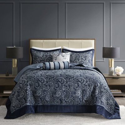 5 Piece Bedspread - Queen Size, Teal Throw Pillows Included 100% , Cotton Fill Charming Vermicelli Quilting With Microfiber Reverse Pillow