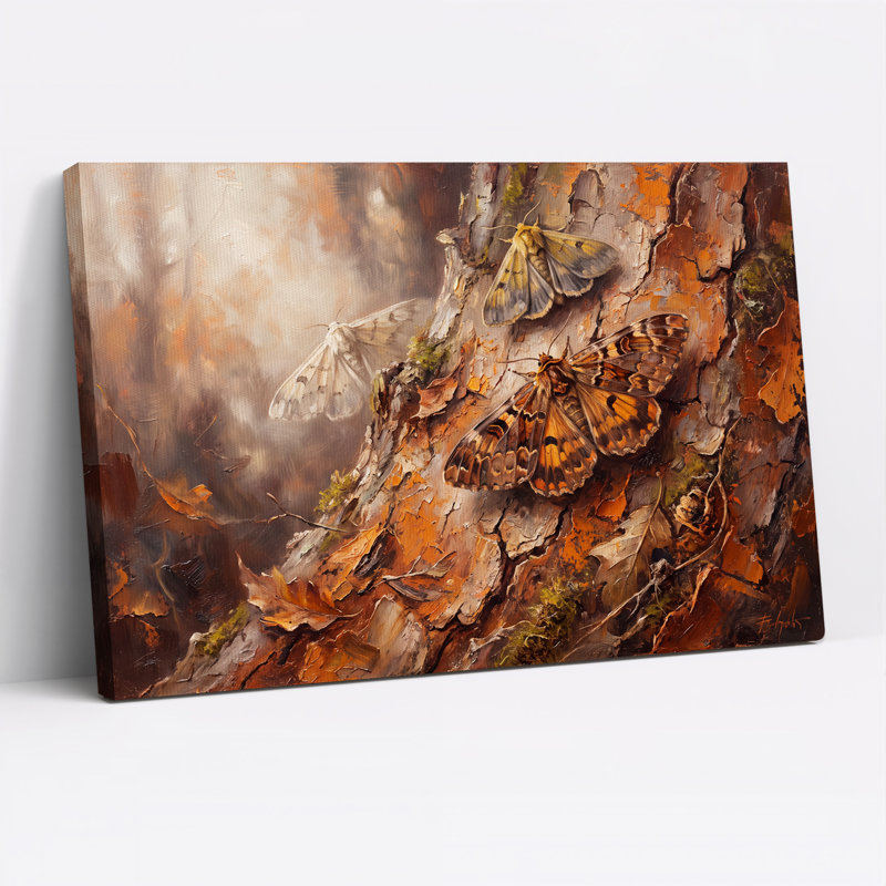 Art mural orange et orange sur toile d'écorce texturée, 12"H x 18"W