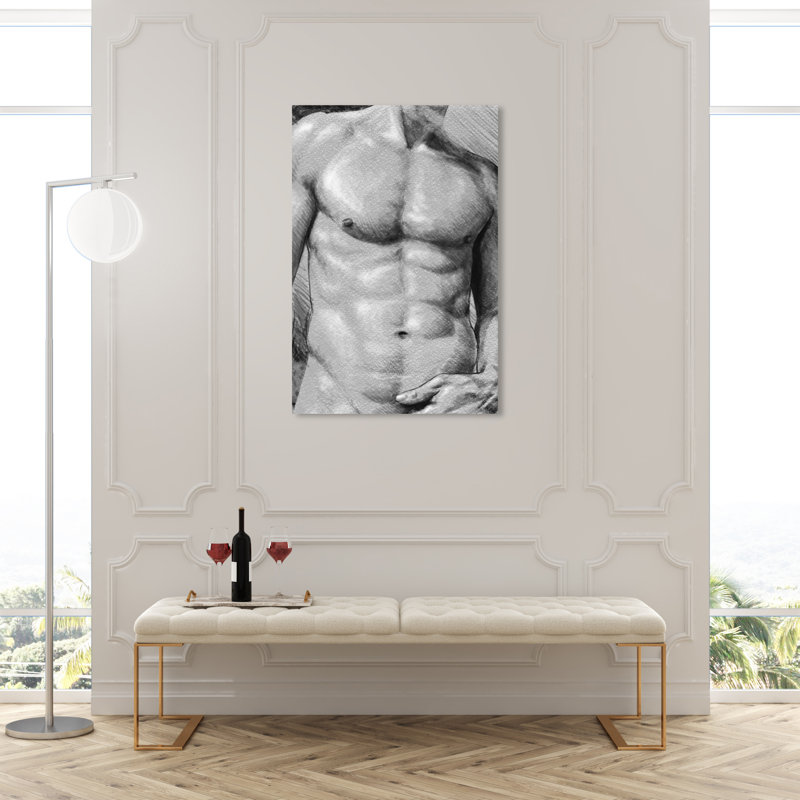 Torse mâle en gris - impression, Toile tendue, H 45 po x l 30 po x P 1,5 po