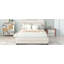 Lit plateforme simple tapissier beige avec lit gigogne, rembourré, tiroirs, rangement - 1 pièce